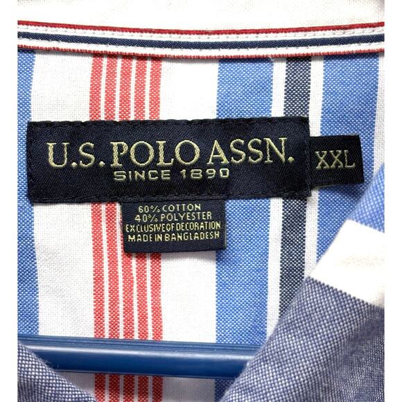 U.S. Polo Assn. Short Sleeve Button Down, Red White Blue Stripe, Men's Size XXL - Picture 2 of 4
